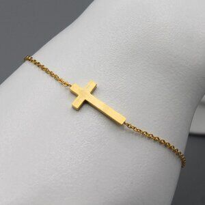 Jewelry bracelet cross religious plain simple yellow gold tone adjustable new